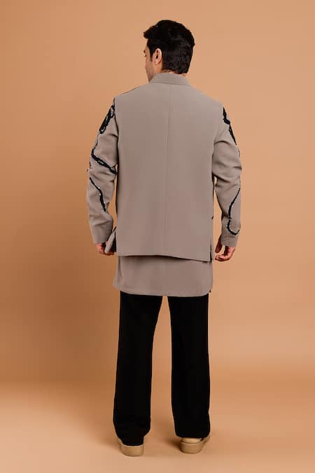 Rohit Doshi Abstract Embroidered Poly Crepe Kurta 