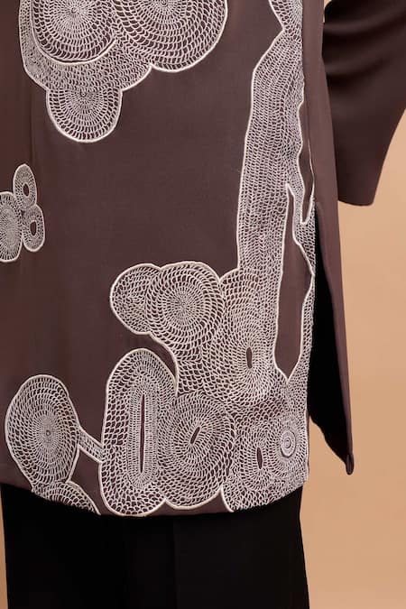 Buy_Rohit Doshi_Brown Embroidery Abstract Pattern Kurta _Online_at_Aza_Fashions