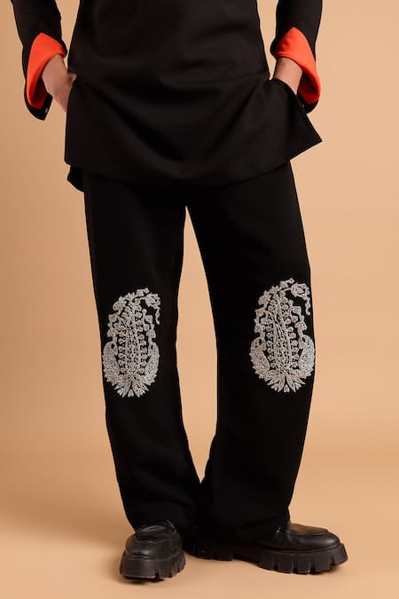 Rohit Doshi_Black Embroidery Paisley Short Kurta _Online_at_Aza_Fashions