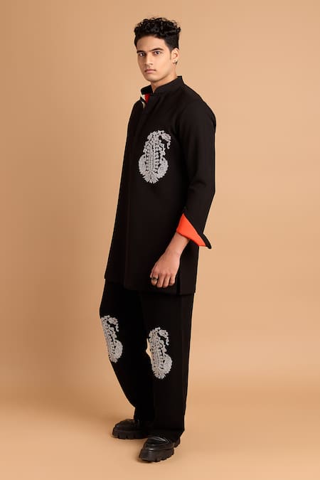 Shop_Rohit Doshi_Black Embroidery Paisley Pant _Online_at_Aza_Fashions