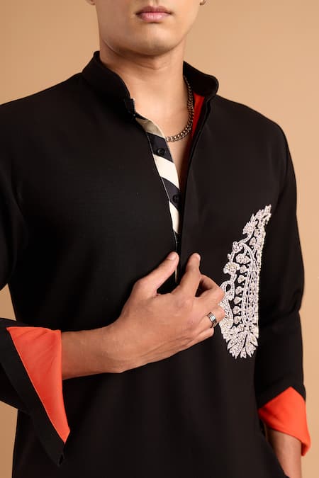 Rohit Doshi_Black Embroidery Paisley Pant _at_Aza_Fashions