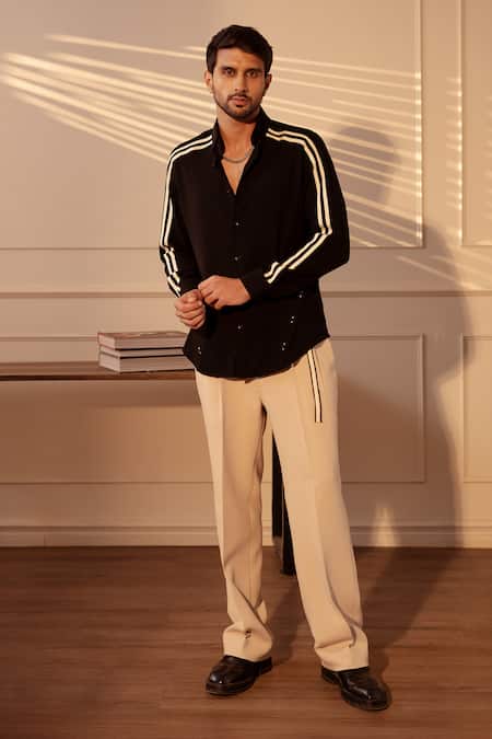 Rohit Doshi Striped Polyester Twill Pant 