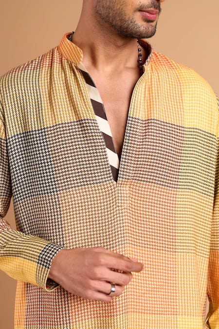 Buy_Rohit Doshi_Multi Color Cotton, Crepe, Rayon Houndstooth Checkered Print Trouser _Online_at_Aza_Fashions