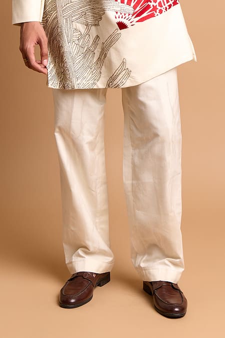 Rohit Doshi_Off White Cotton, Crepe, Rayon Plain Trouser _Online_at_Aza_Fashions