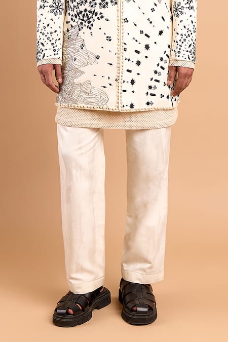 Rohit Doshi_Off White Cotton, Crepe Casual Trouser _Online_at_Aza_Fashions