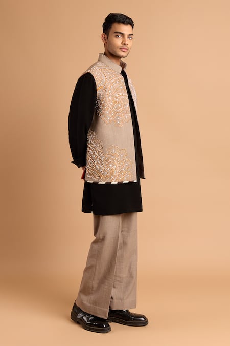 Rohit Doshi_Gray Cotton Matka Casual Trouser _Online_at_Aza_Fashions