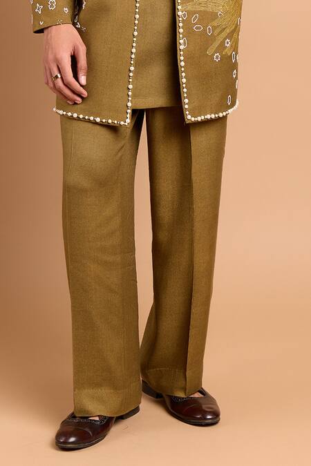 Rohit Doshi_Green Cotton, Crepe, Rayon Embellished Pant _Online_at_Aza_Fashions