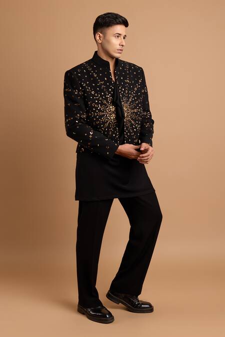 Buy_Rohit Doshi_Black Lachka Armani Casual Trousers _Online_at_Aza_Fashions