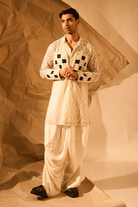 Rohit Doshi_Off White Polyester, Crepe Embroidered Dhoti Pant _Online_at_Aza_Fashions