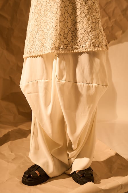 Shop_Rohit Doshi_Off White Polyester, Crepe Embroidered Dhoti Pant _Online_at_Aza_Fashions