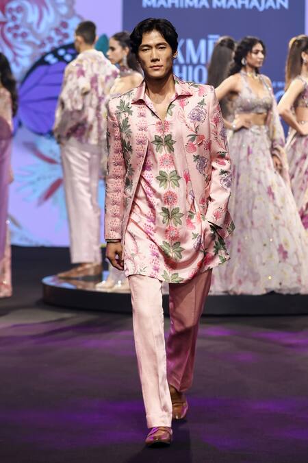 Buy_Mahima Mahajan_Blush Linen, Satin Embroidery Nawal Quilted Hand Blazer Kurta Set 