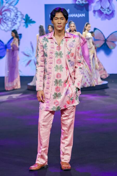 Buy_Mahima Mahajan_Blush Linen, Satin Embroidery Aariz Quilted Blazer _Online_at_Aza_Fashions