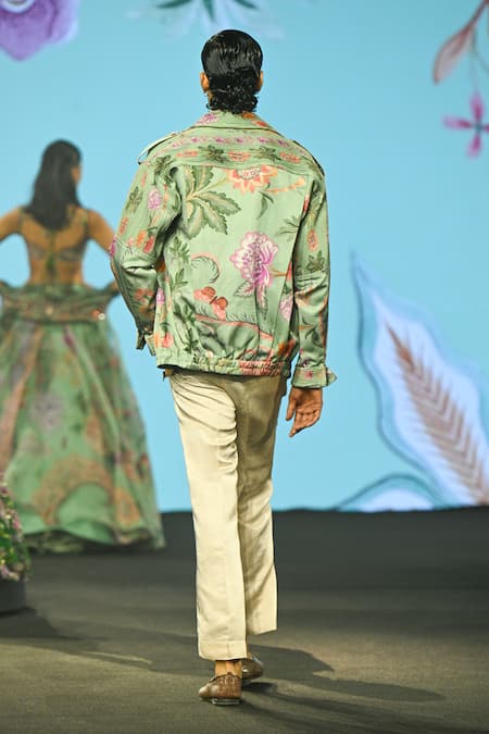 Mahima Mahajan Aazim Pintuck Floral Printed Jacket Shirt & Trouser Set 