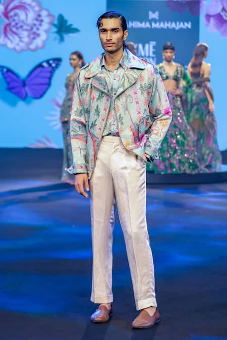 Mahima Mahajan_Green Linen, Satin Aban Print Jacket _Online_at_Aza_Fashions