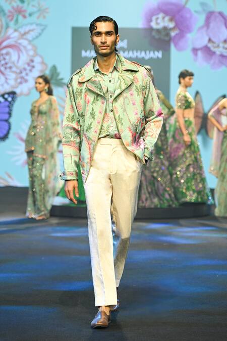 Buy_Mahima Mahajan_Green Linen, Satin Aban Print Jacket 