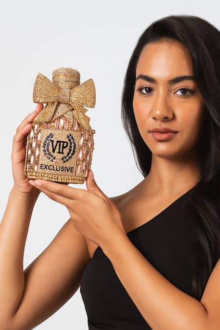 A Clutch Story Rose Gold Champagne Embellished Clutch 