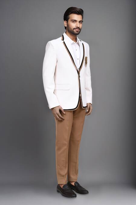 Arihant Rai Sinha_White Tencel Embroidery Handwork Horse Single Breasted Blazer _Online_at_Aza_Fashions