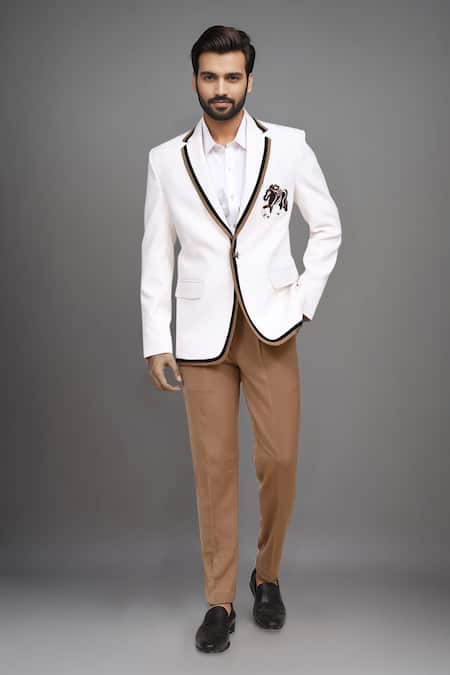 Arihant Rai Sinha_White Tencel Embroidery Handwork Horse Single Breasted Blazer _at_Aza_Fashions