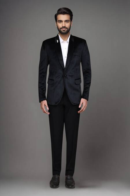 Arihant Rai Sinha_Black Velvet Plain Single Breasted Blazer _Online_at_Aza_Fashions
