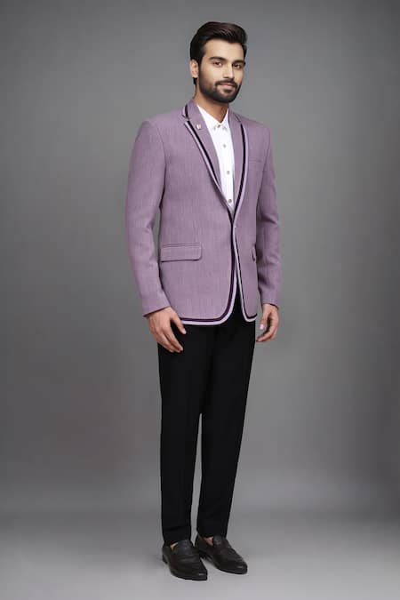 Arihant Rai Sinha_Purple Linen Plain Single Breasted Blazer _Online_at_Aza_Fashions