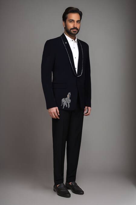 Buy_Arihant Rai Sinha_Navy Beads, Cut Work Cutdana Single Breasted Blazer _Online_at_Aza_Fashions