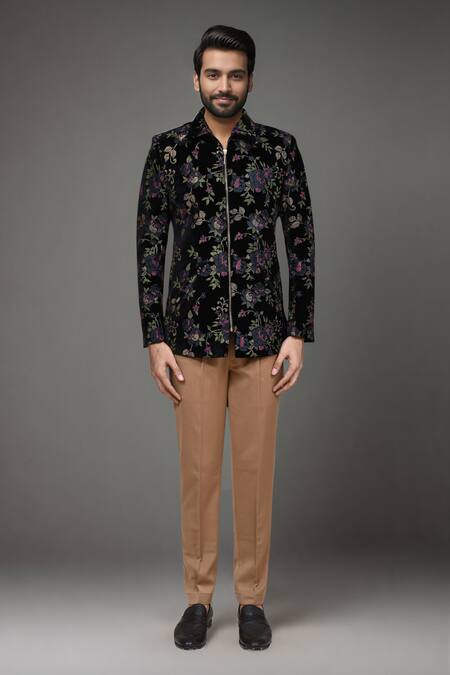 Buy_Arihant Rai Sinha_Black Polyester Embroidery Floral Jacket And Pleated Pant Set _Online_at_Aza_Fashions