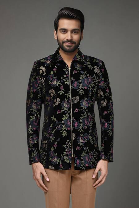 Buy_Arihant Rai Sinha_Black Polyester Embroidery Floral Jacket And Pleated Pant Set 