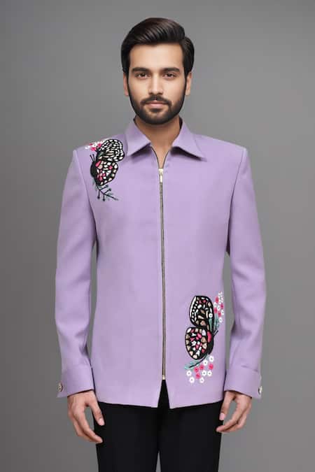 Buy_Arihant Rai Sinha_Purple Embroidery Butterfly Cutdana Jacket And Pant Set _Online_at_Aza_Fashions