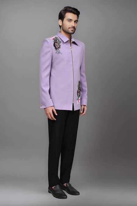 Shop_Arihant Rai Sinha_Purple Embroidery Butterfly Cutdana Jacket And Pant Set _Online_at_Aza_Fashions