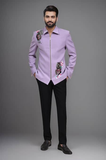 Arihant Rai Sinha_Purple Embroidery Butterfly Cutdana Jacket And Pant Set _at_Aza_Fashions