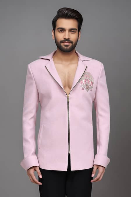 Shop_Arihant Rai Sinha_Pink Embroidery Zipper Jacket And Pant Set _Online_at_Aza_Fashions