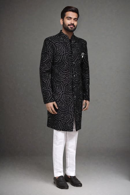 Arihant Rai Sinha_Wine Velvet Applique Sherwani And Art Silk Pant _at_Aza_Fashions