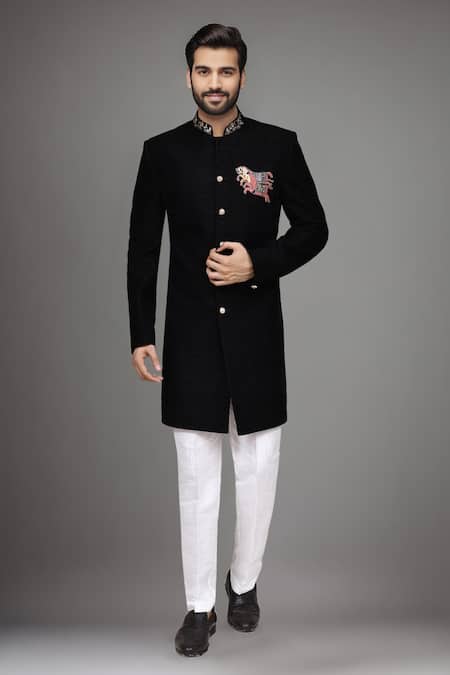 Arihant Rai Sinha Geometric Pattern Sherwani & Art Silk Pant 