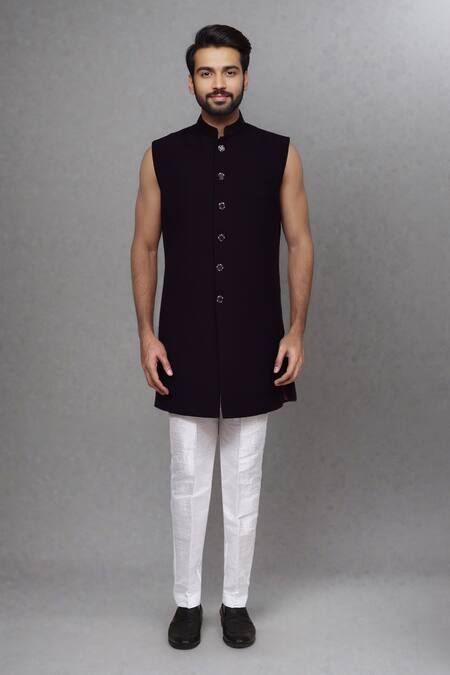 Arihant Rai Sinha_Purple Stones, Beads Cutdana Embroidered Bandhgala Bundi Pant Set _Online_at_Aza_Fashions