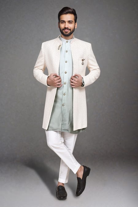 Buy Arihant Rai Sinha Off White Sequins, Brooches Dotted Swiss Sherwani Kurta And Pant Set Buy_Arihant Rai Sinha_Off White Sequins, Brooches Dotted Swiss Sherwani Kurta And Pant Set