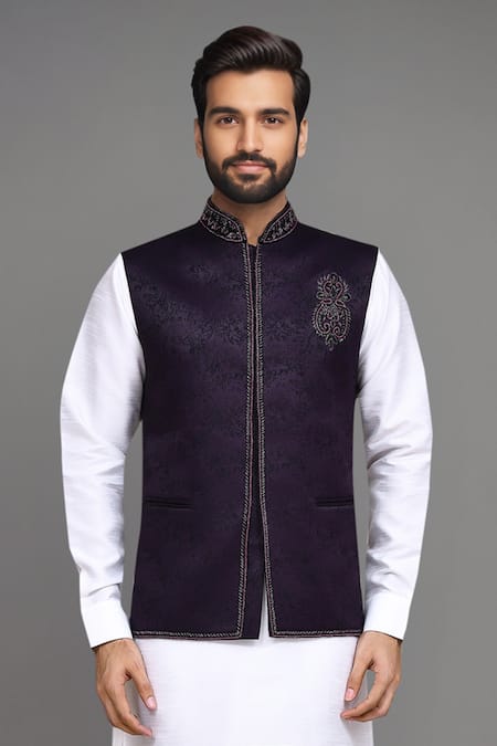 Arihant Rai Sinha Purple Jacquard Cutdana Work Nehru Jacket at Aza Fashions Arihant Rai Sinha_Purple Jacquard Cutdana Work Nehru Jacket _at_Aza_Fashions