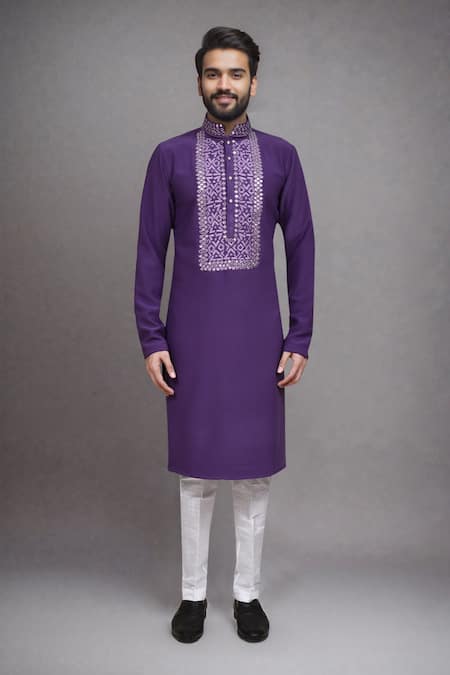 Arihant Rai Sinha_Purple Mirrors Work Kurta And Pant Set _Online_at_Aza_Fashions