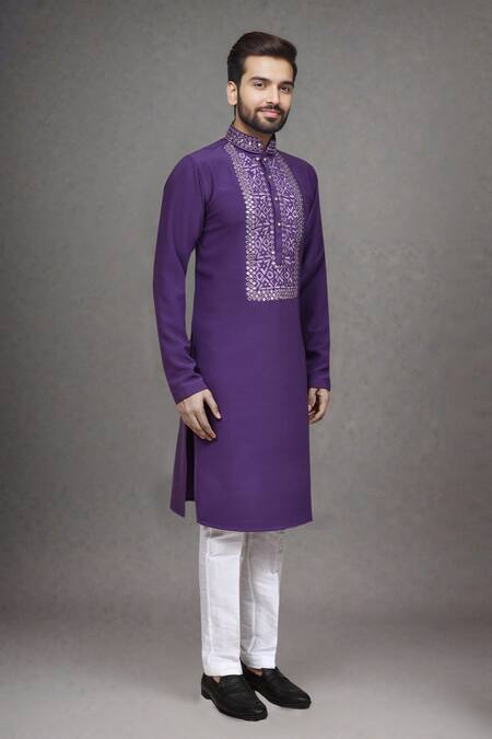 Buy_Arihant Rai Sinha_Purple Mirrors Work Kurta And Pant Set _Online_at_Aza_Fashions