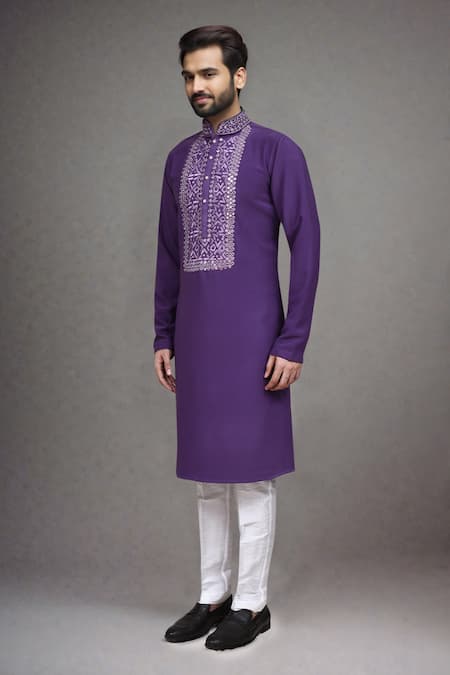 Shop_Arihant Rai Sinha_Purple Mirrors Work Kurta And Pant Set _Online_at_Aza_Fashions
