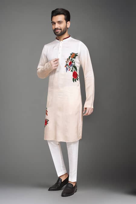Arihant Rai Sinha Beige Muslin Embroidery Floral Kurta And Pant Set Online at Aza Fashions Arihant Rai Sinha_Beige Muslin Embroidery Floral Kurta And Pant Set _Online_at_Aza_Fashions