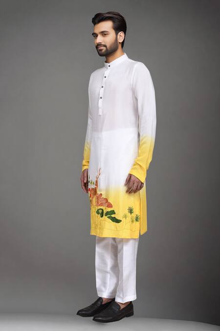 Buy Arihant Rai Sinha White Muslin Embroidery Ombre Deer Motif Kurta Set Online at Aza Fashions Buy_Arihant Rai Sinha_White Muslin Embroidery Ombre Deer Motif Kurta Set _Online_at_Aza_Fashions