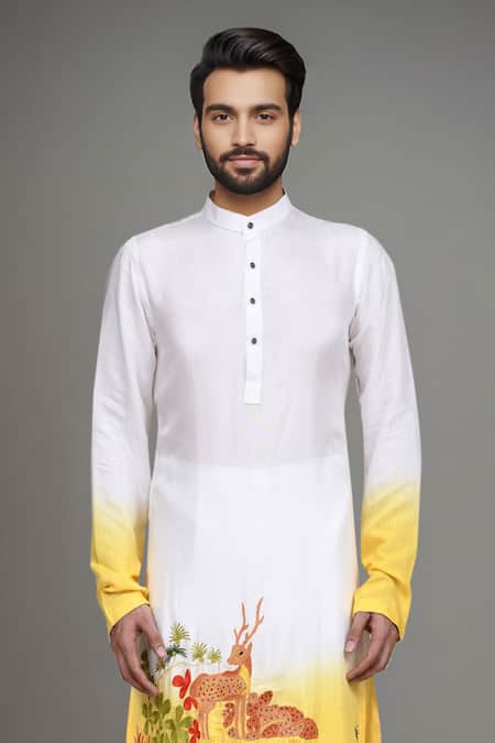 Arihant Rai Sinha White Muslin Embroidery Ombre Deer Motif Kurta Set at Aza Fashions Arihant Rai Sinha_White Muslin Embroidery Ombre Deer Motif Kurta Set _at_Aza_Fashions