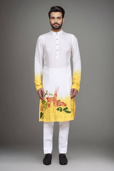 Buy Arihant Rai Sinha White Muslin Embroidery Ombre Deer Motif Kurta Set Buy_Arihant Rai Sinha_White Muslin Embroidery Ombre Deer Motif Kurta Set