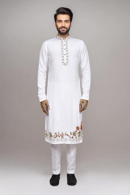 Buy Arihant Rai Sinha White Muslin, Cotton Embroidery Kurta And Pant Set Buy_Arihant Rai Sinha_White Muslin, Cotton Embroidery Kurta And Pant Set
