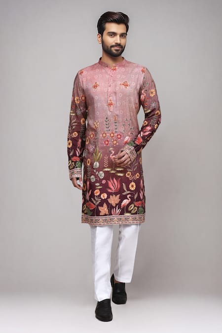 Arihant Rai Sinha Digital Print Floral & Avian Kurta Set 