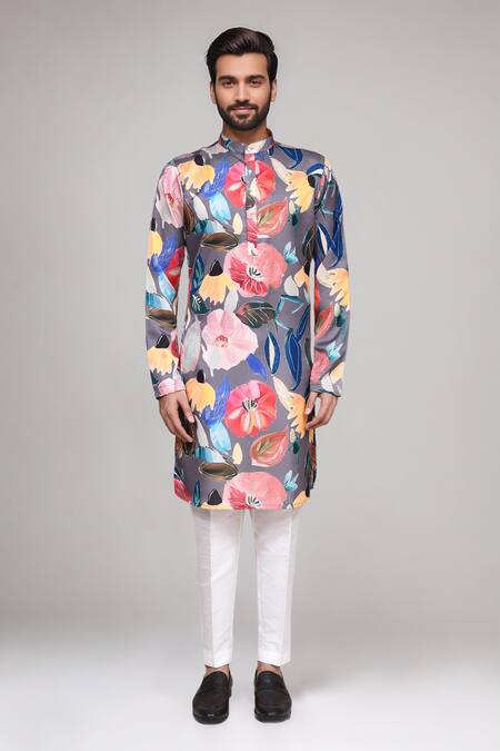 Shop Arihant Rai Sinha Multi Color Digital Print Floral Kurta And Pant Set Online at Aza Fashions Shop_Arihant Rai Sinha_Multi Color Digital Print Floral Kurta And Pant Set _Online_at_Aza_Fashions