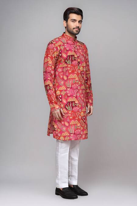 Shop_Arihant Rai Sinha_Pink Muslin Sequins, Zari Digital Print And Work Kurta Set _Online_at_Aza_Fashions