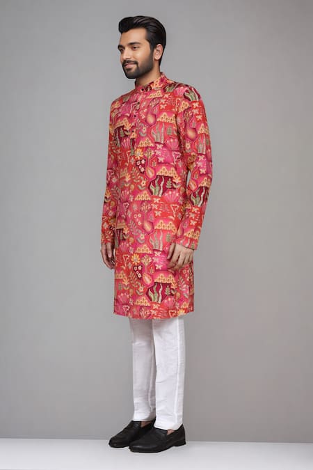 Arihant Rai Sinha_Pink Muslin Sequins, Zari Digital Print And Work Kurta Set _at_Aza_Fashions