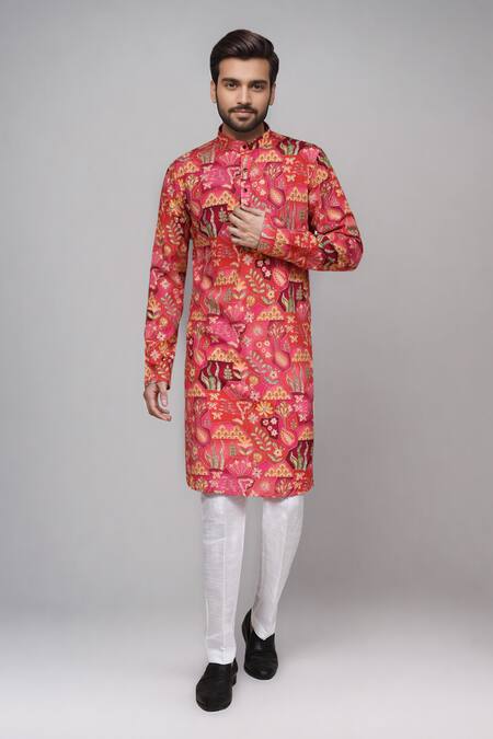 Buy_Arihant Rai Sinha_Pink Muslin Sequins, Zari Digital Print And Work Kurta Set 