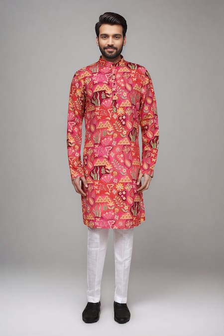 Shop_Arihant Rai Sinha_Pink Muslin Sequins, Zari Digital Print And Work Kurta Set 